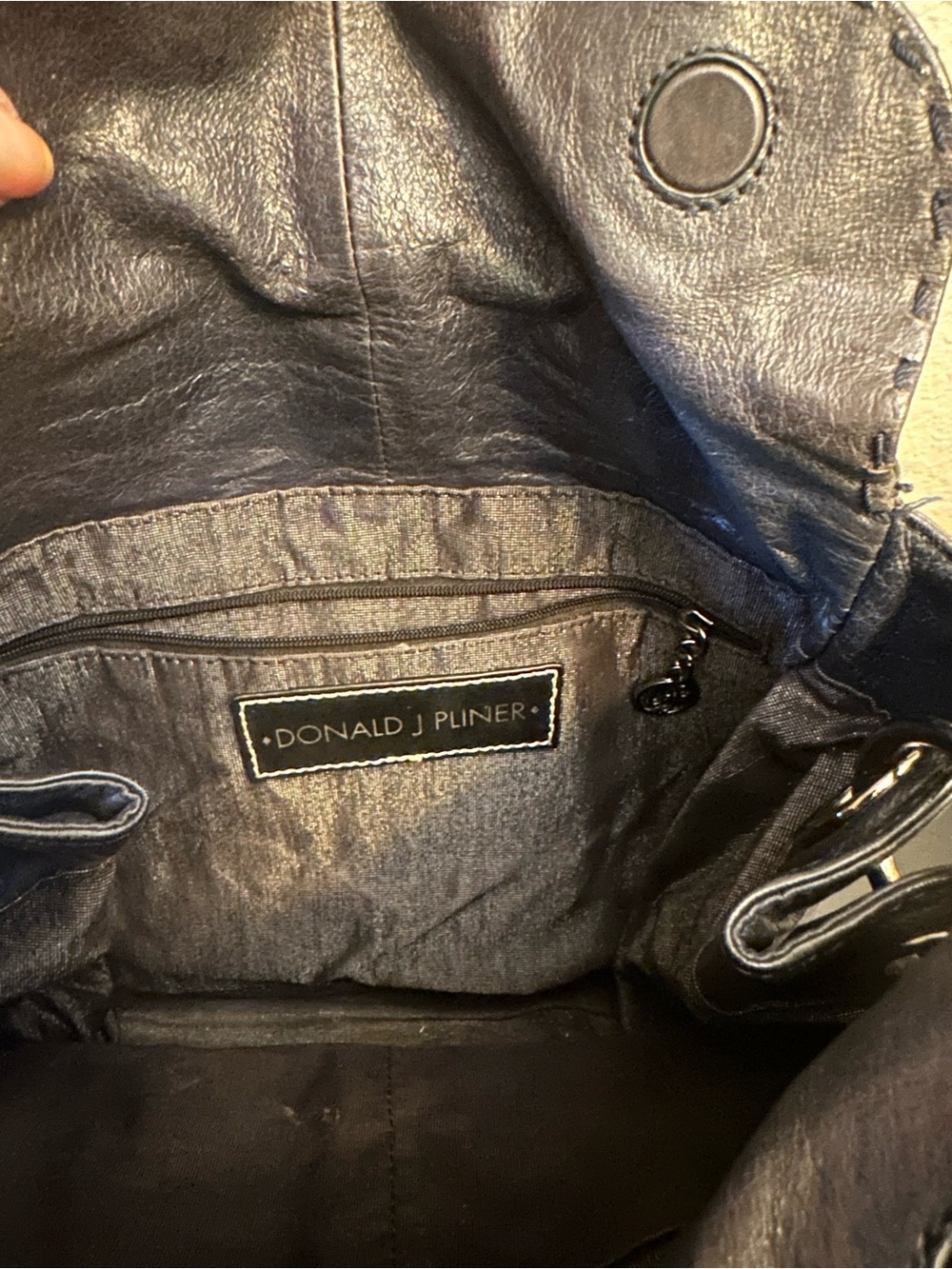 Donald J Pliner Black Leather Hobo Bag with Interior Zip Pocket